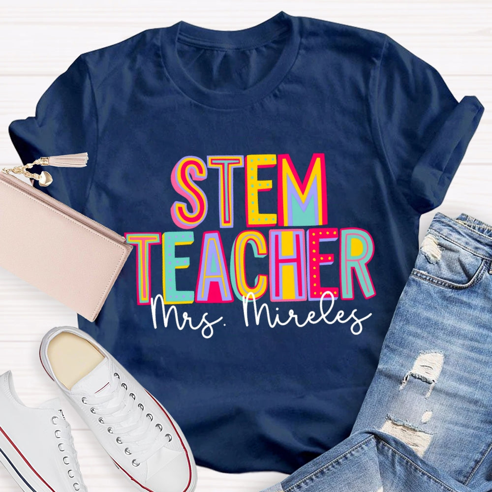 Personalized Name STEM Colorful Letter Gradient Print T-shirt