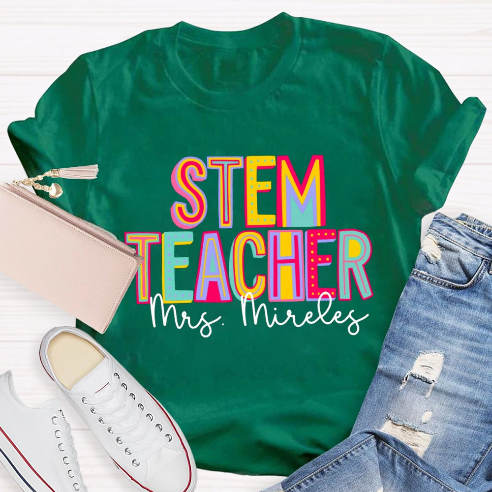 Personalized Name STEM Colorful Letter Gradient Print T-shirt