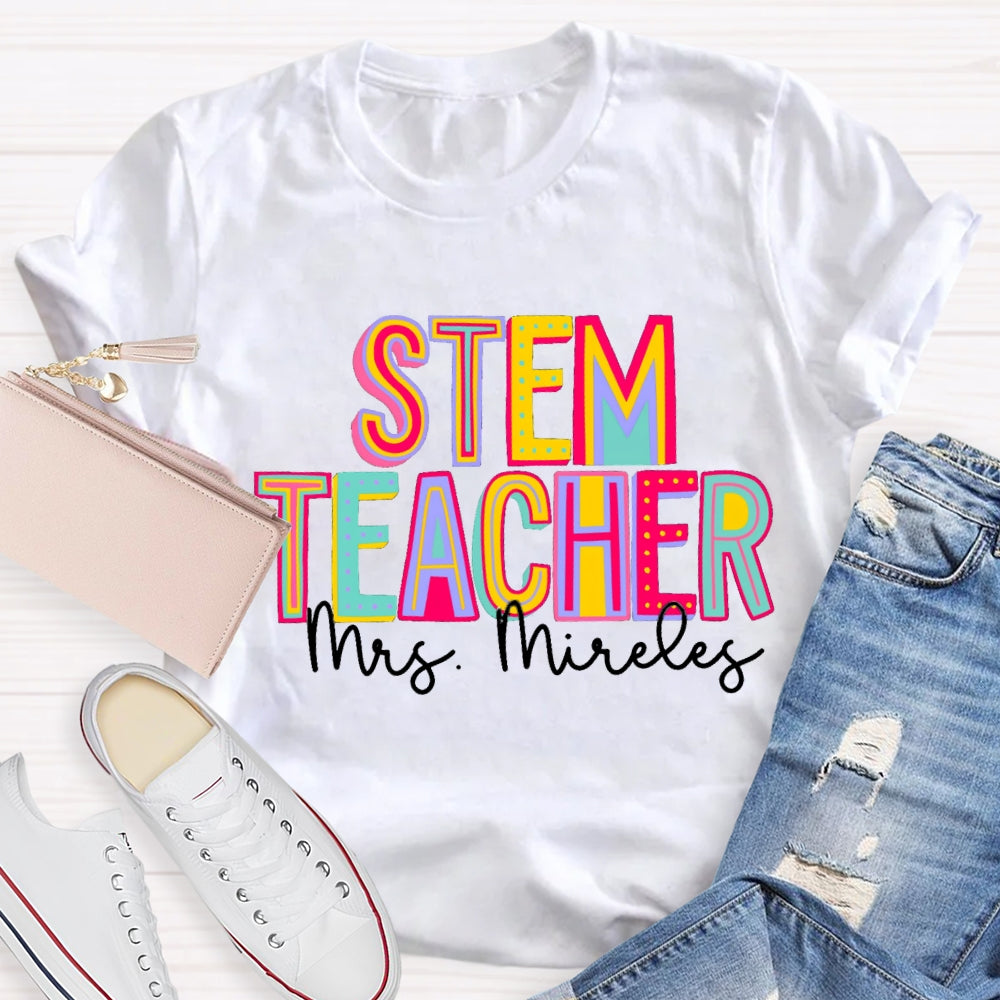 Personalized Name STEM Colorful Letter Gradient Print T-shirt