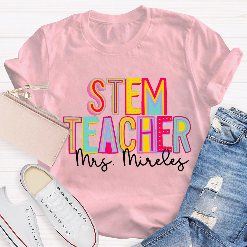 Personalized Name STEM Colorful Letter Gradient Print T-shirt