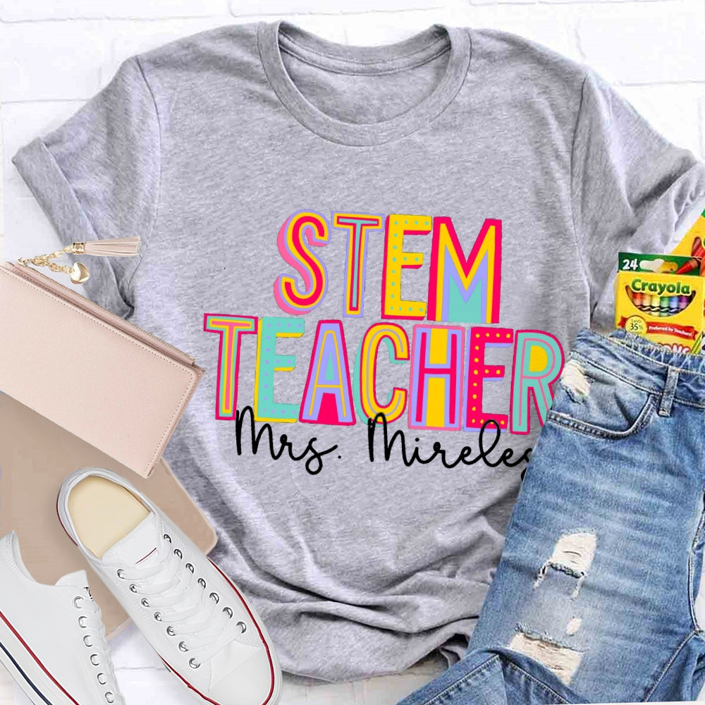 Personalized Name STEM Colorful Letter Gradient Print T-shirt