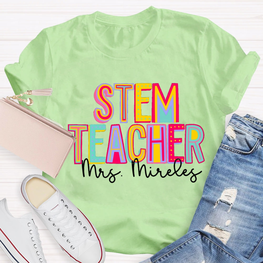 Personalized Name STEM Colorful Letter Gradient Print T-shirt