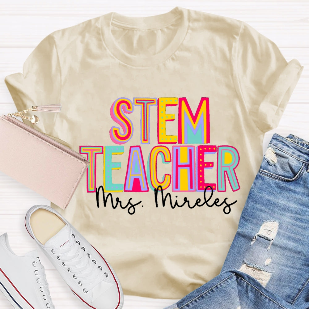 Personalized Name STEM Colorful Letter Gradient Print T-shirt