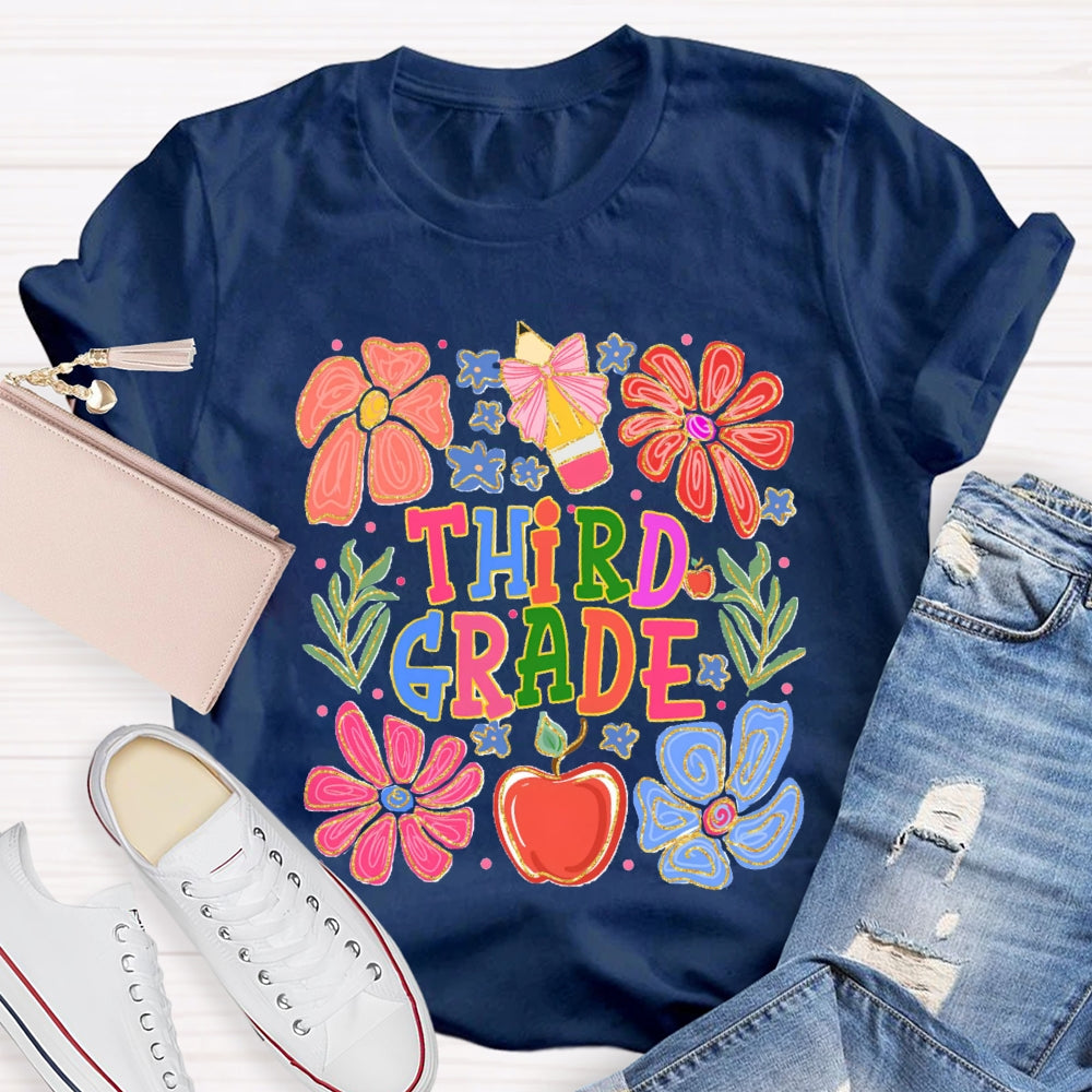 Personalized Grade Flowers And Grass Pencils T-shirt