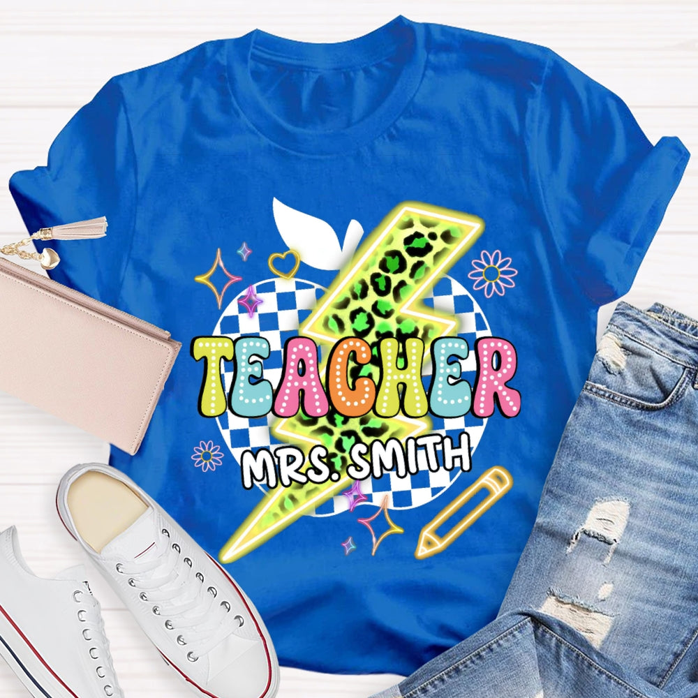Personalized Name Leopard Colorful Apple T-shirt