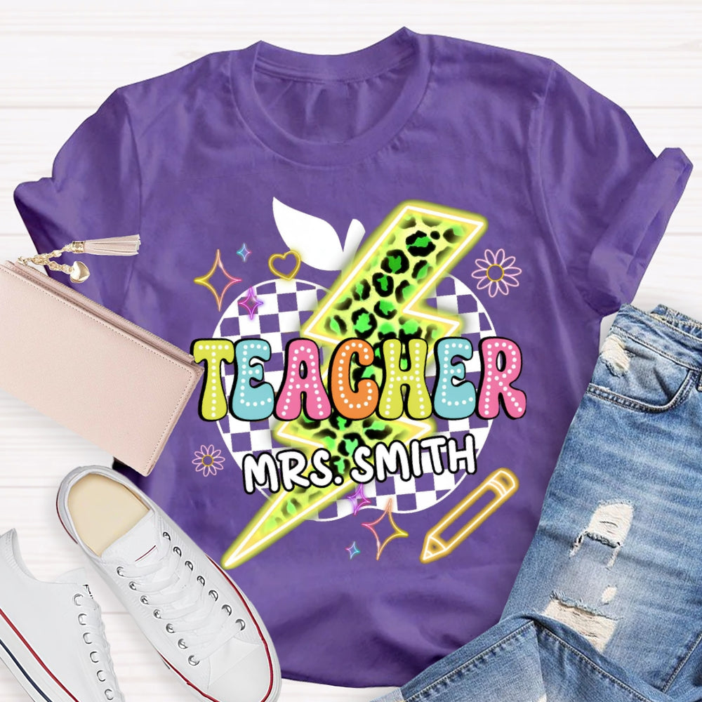 Personalized Name Leopard Colorful Apple T-shirt