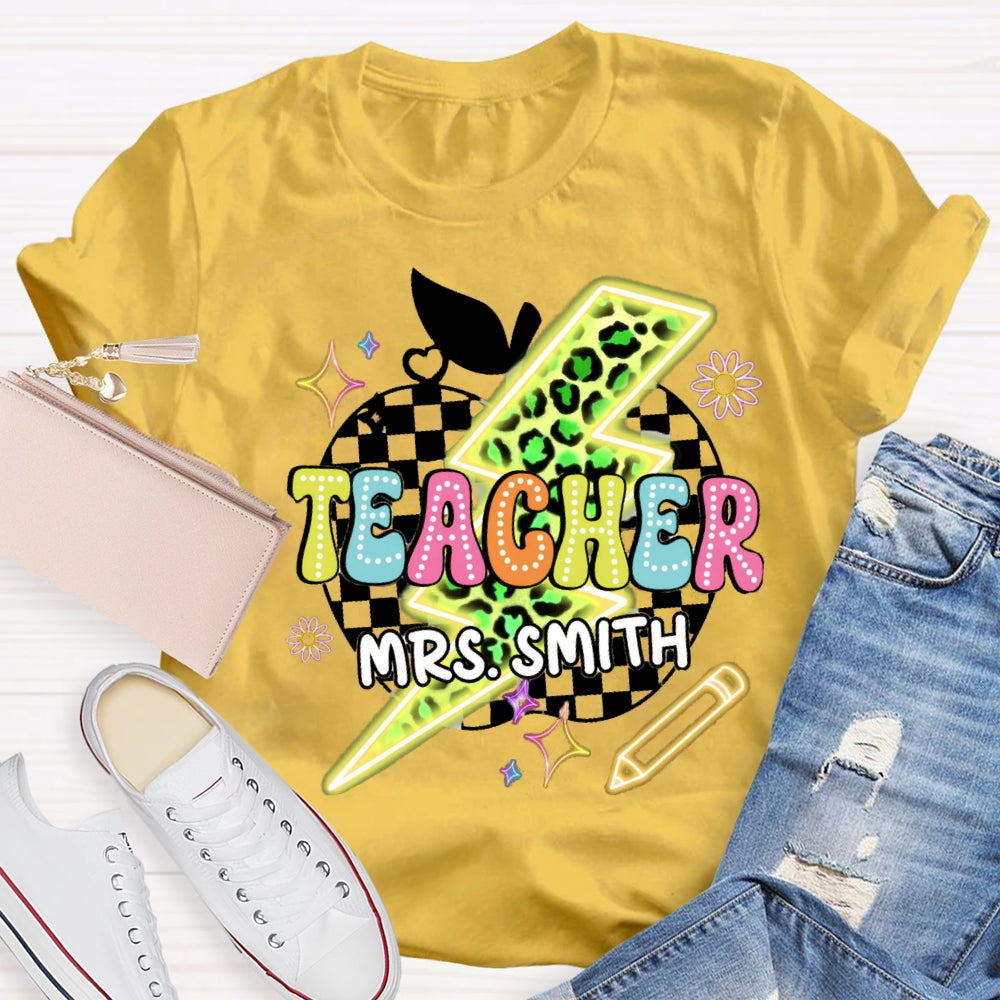 Personalized Name Leopard Colorful Apple T-shirt