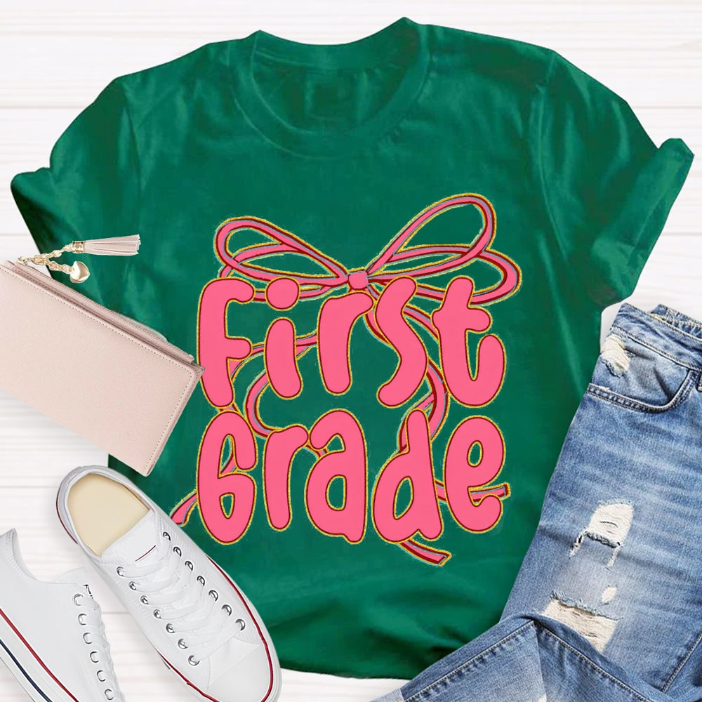 Personalized Grade Back To School Pink Bow T-shirt