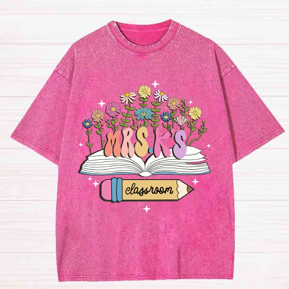 Personalized Name Floral Washed T-shirt