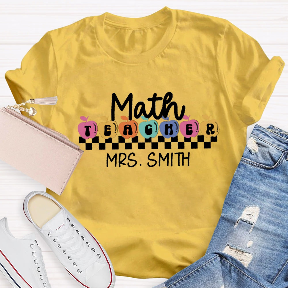 Personalized Math Teacher Name Colorful Apple T-shirt