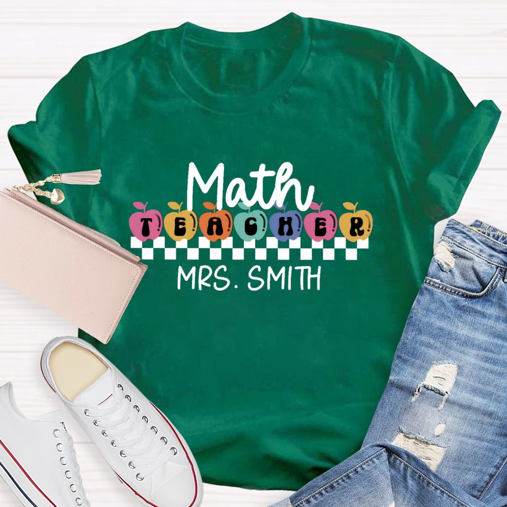 Personalized Math Teacher Name Colorful Apple T-shirt