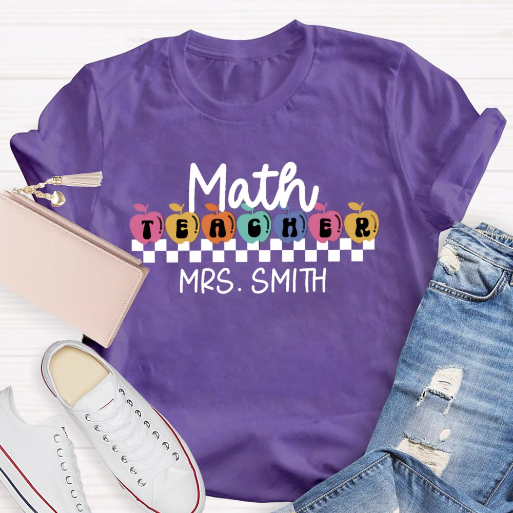 Personalized Math Teacher Name Colorful Apple T-shirt