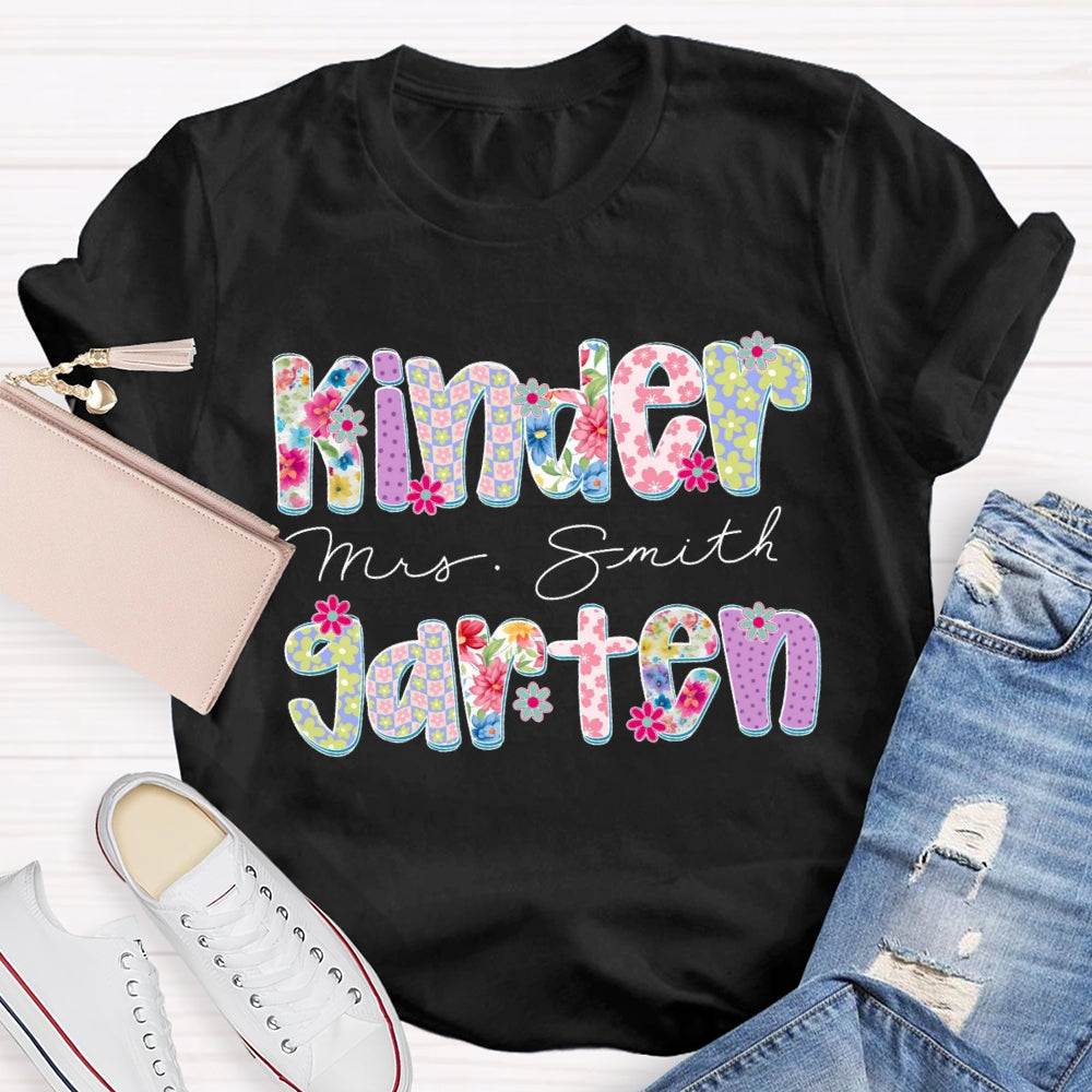Personalized Grade And Name Floral Printed T-shirt