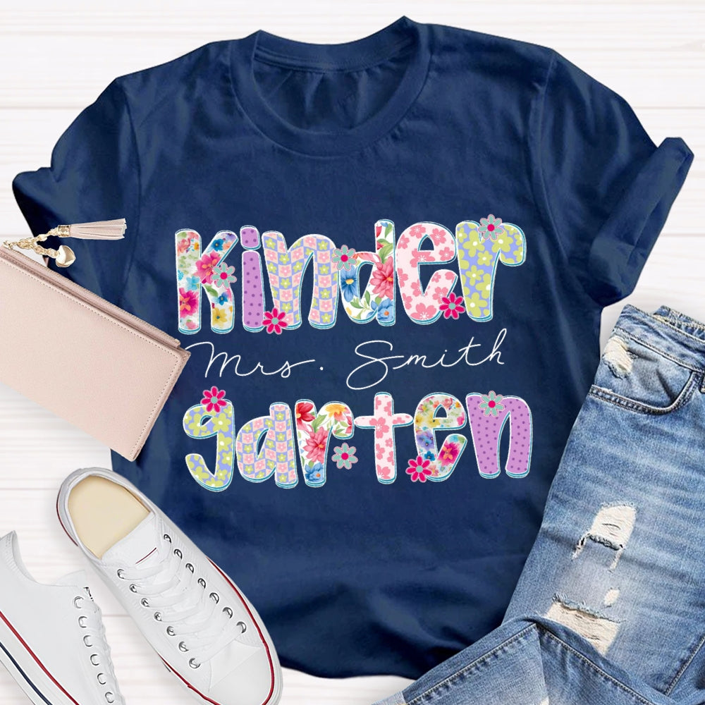 Personalized Grade And Name Floral Printed T-shirt