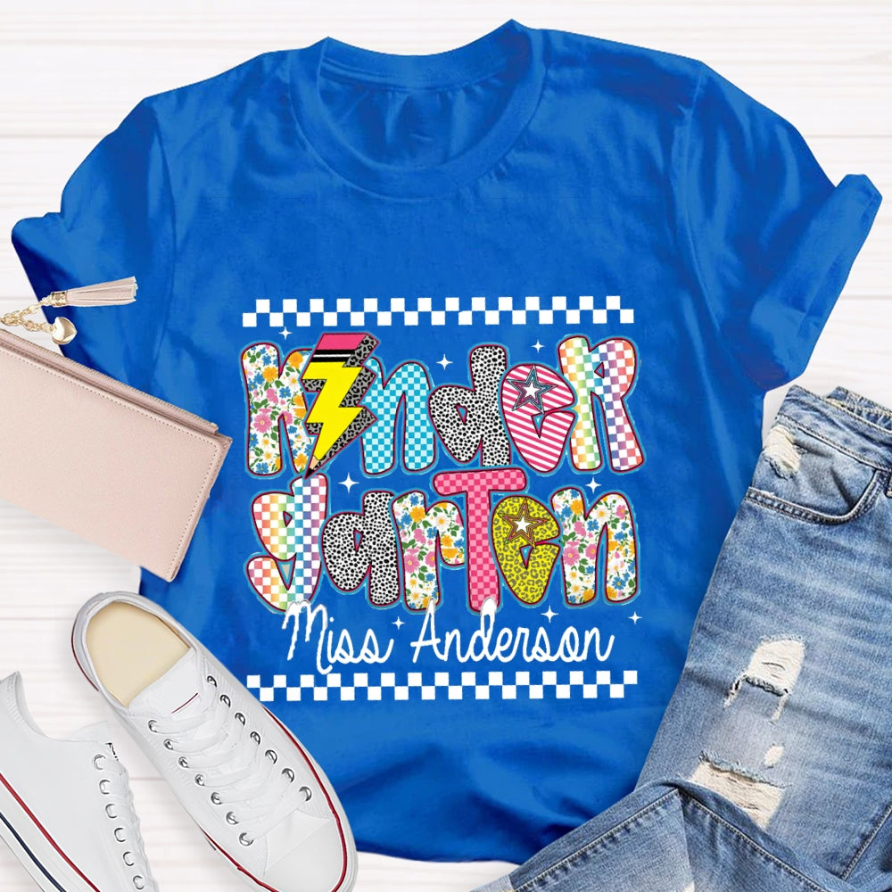 Personalized Kindergarten Teacher's Name Floral Pencil T-shirt