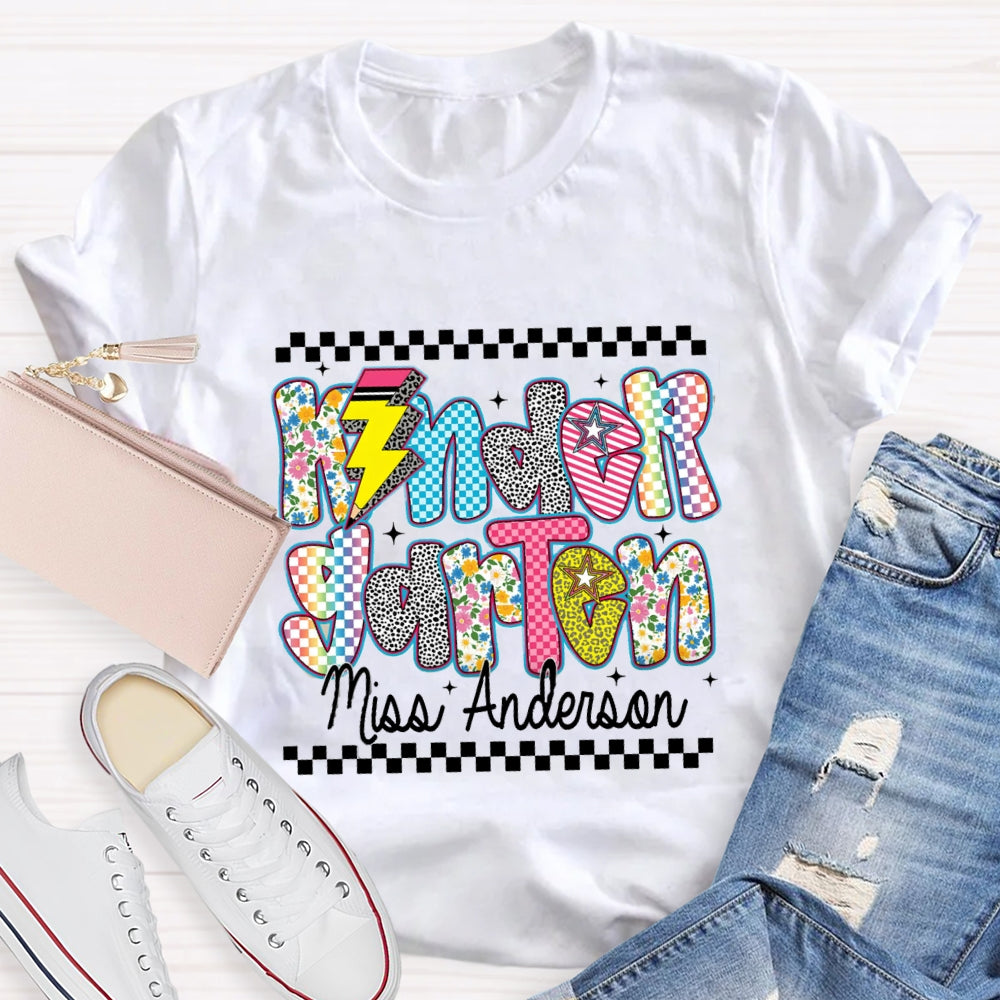 Personalized Kindergarten Teacher's Name Floral Pencil T-shirt