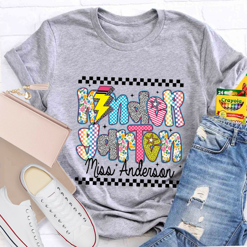 Personalized Kindergarten Teacher's Name Floral Pencil T-shirt