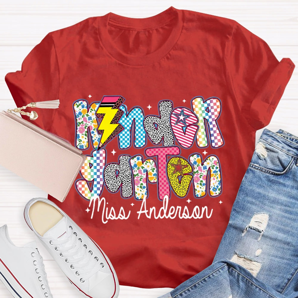 Personalized Name Kinder Garten Colorful Tie-Dye Print T-shirt