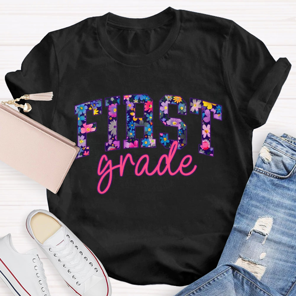 Personalized Grade Colorful Tie-Dye Print Teacher T-shirt