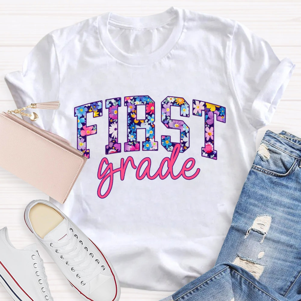 Personalized Grade Colorful Tie-Dye Print Teacher T-shirt