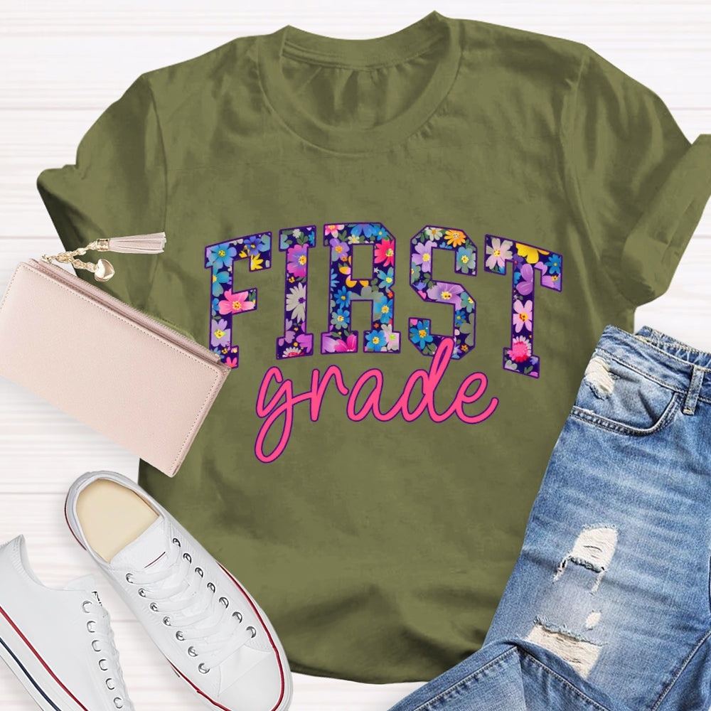 Personalized Grade Colorful Tie-Dye Print Teacher T-shirt