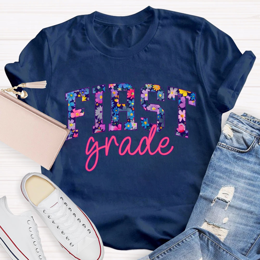 Personalized Grade Colorful Tie-Dye Print Teacher T-shirt
