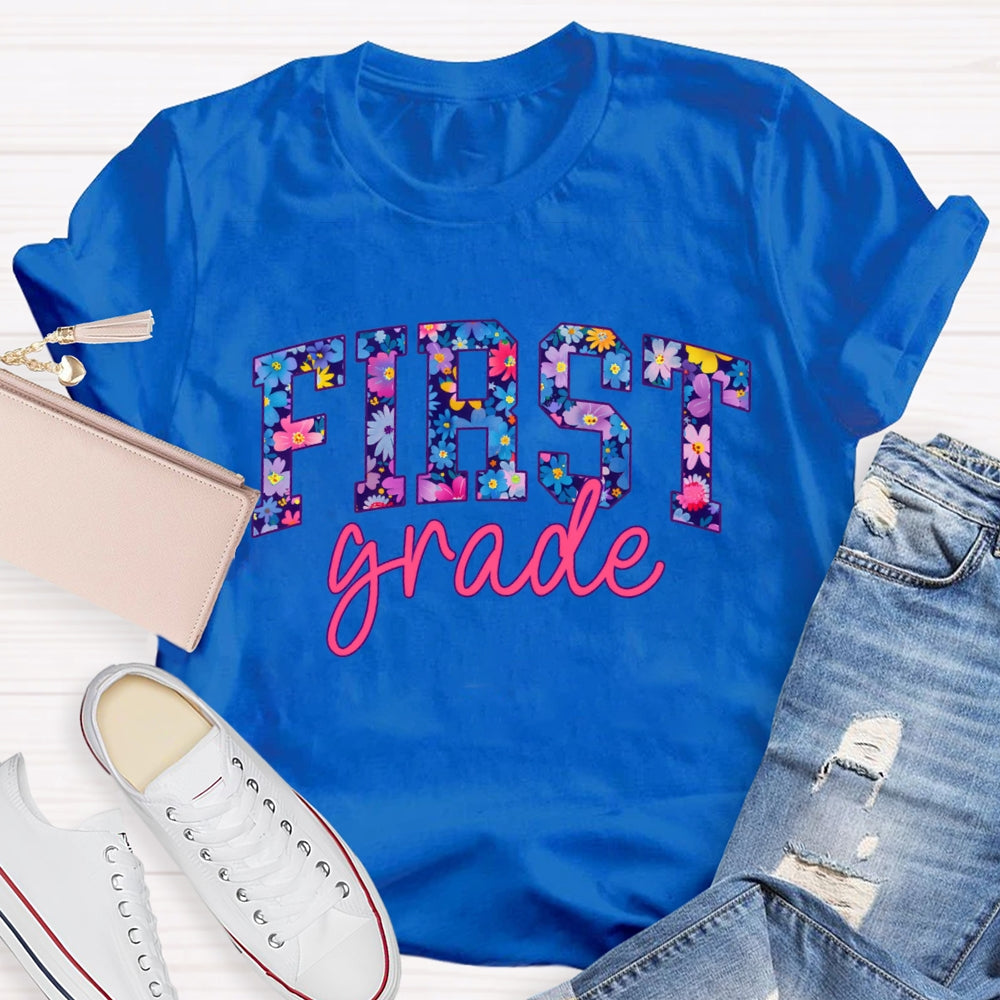 Personalized Grade Colorful Tie-Dye Print Teacher T-shirt