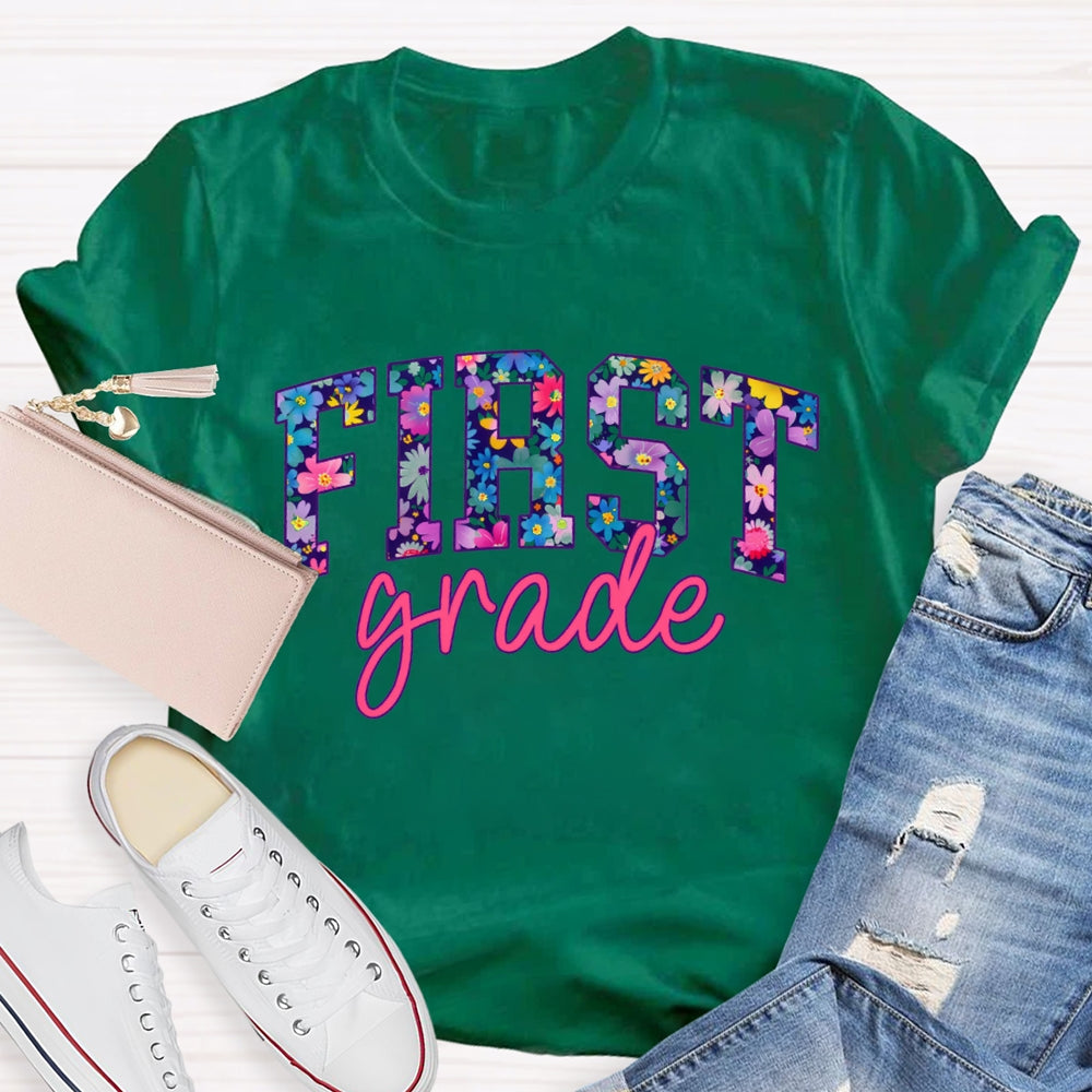Personalized Grade Colorful Tie-Dye Print Teacher T-shirt