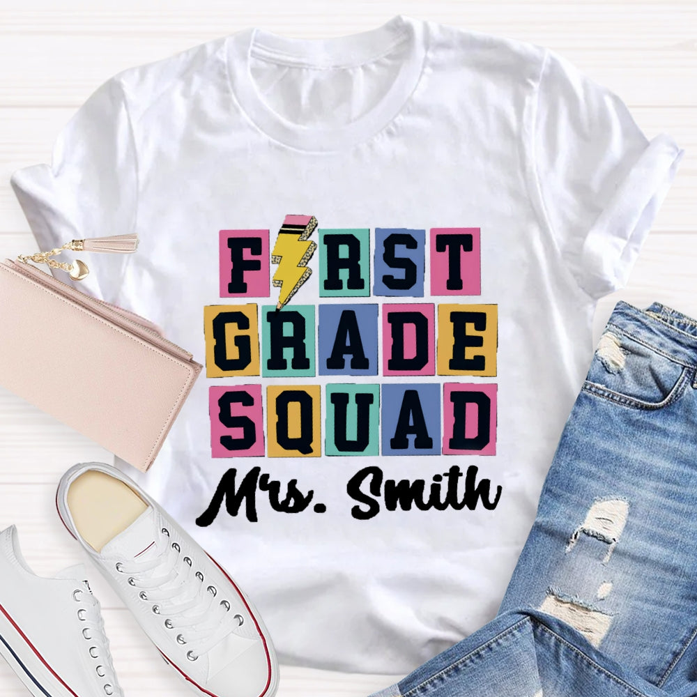 Personalized Grade And Name Squad Color blocks T-shirt