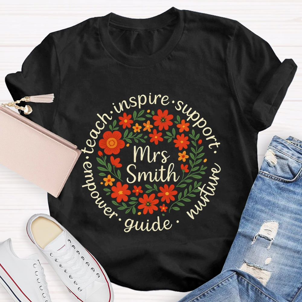 Personalized Name Floral Circle Inspire Support Them T-shirt