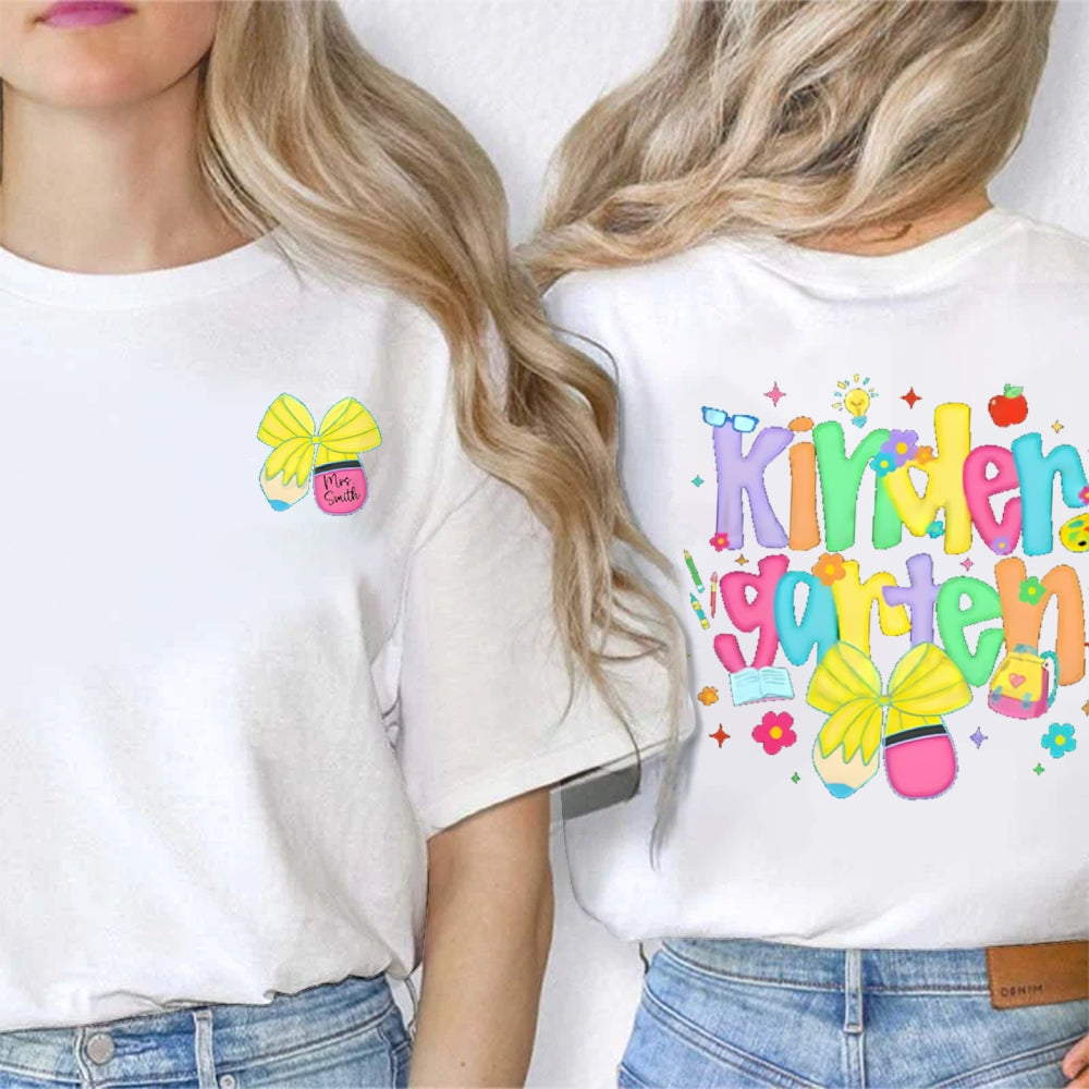 Personalized Grade And Name Bow Double Printed T-shirt