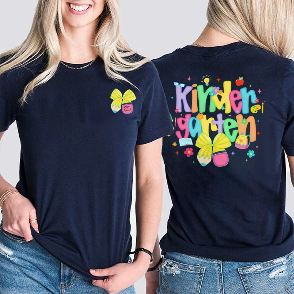 Personalized Grade And Name Bow Double Printed T-shirt