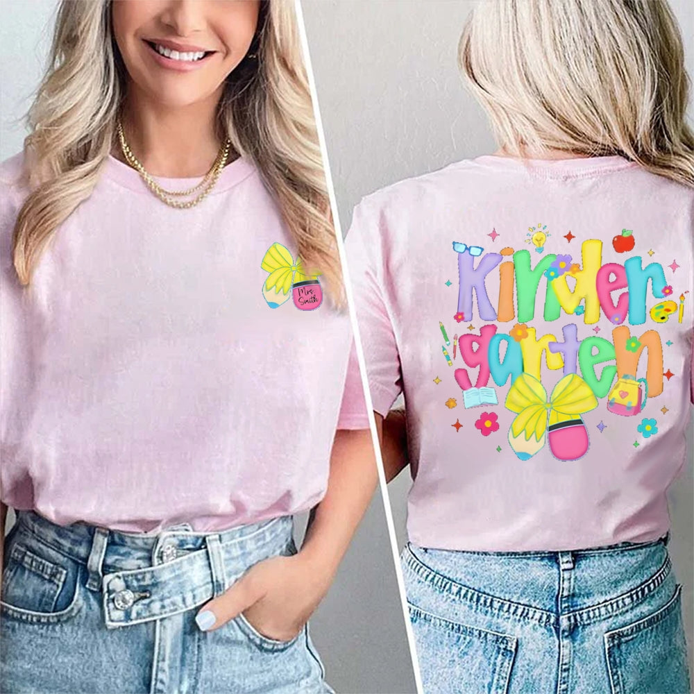 Personalized Grade And Name Bow Double Printed T-shirt