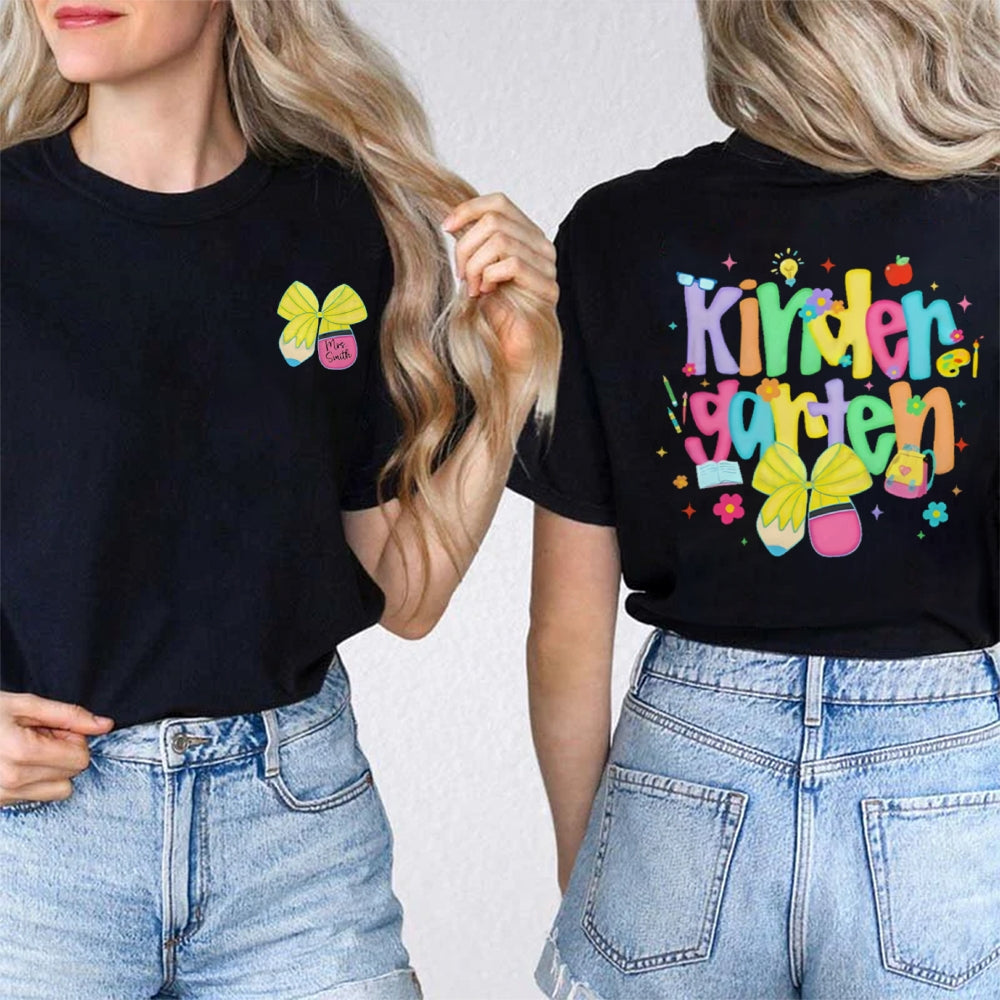 Personalized Grade And Name Bow Double Printed T-shirt