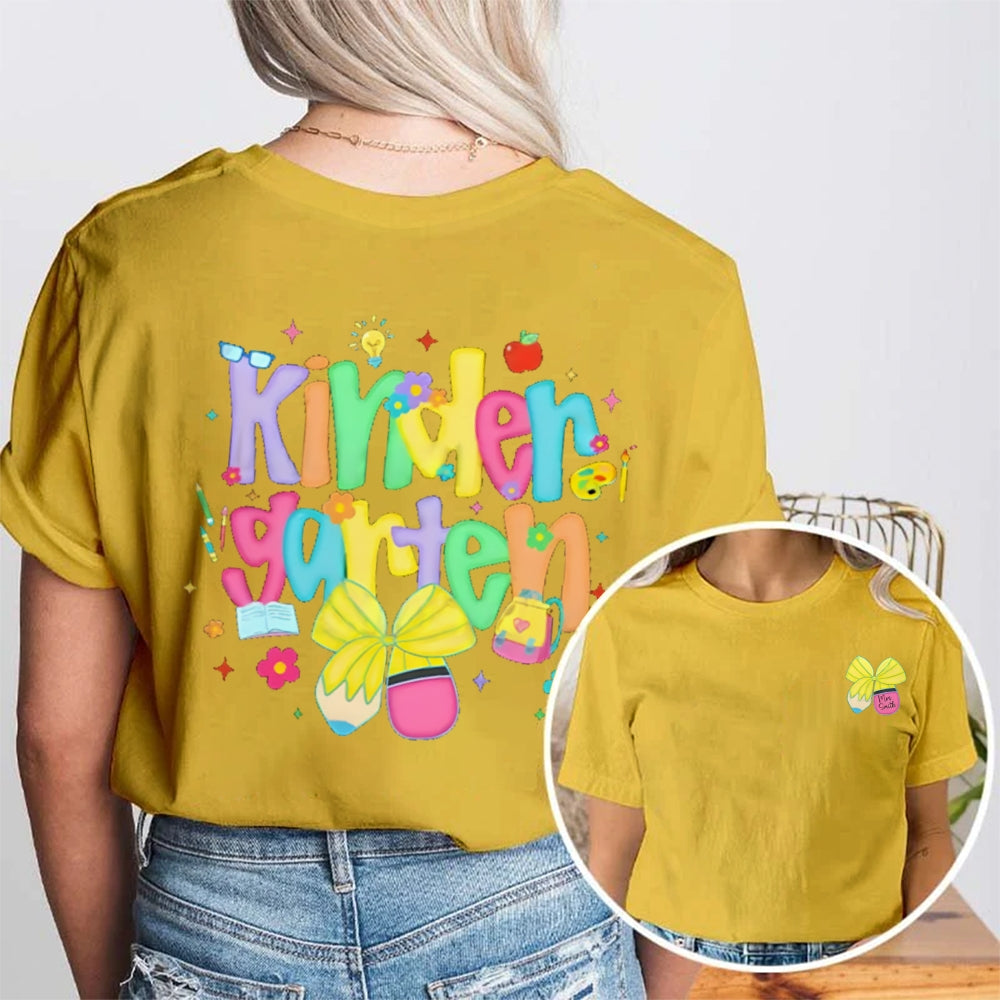 Personalized Grade And Name Bow Double Printed T-shirt