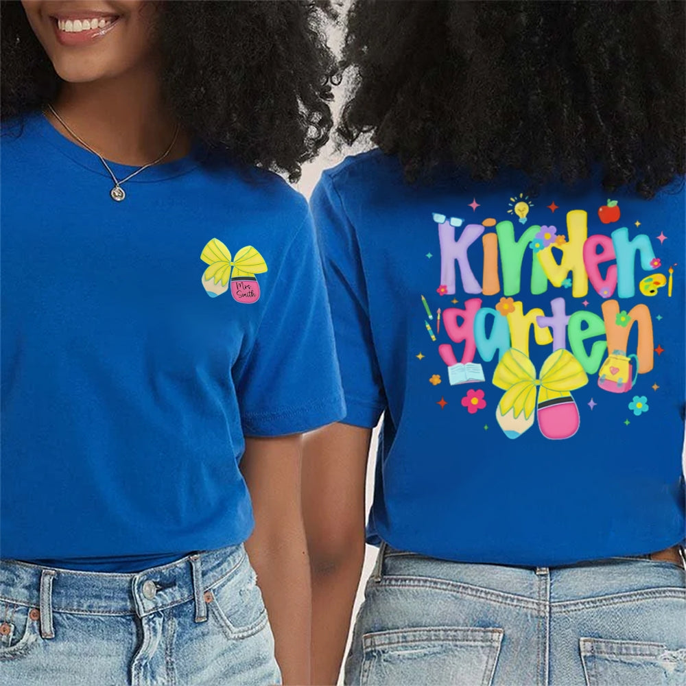 Personalized Grade And Name Bow Double Printed T-shirt