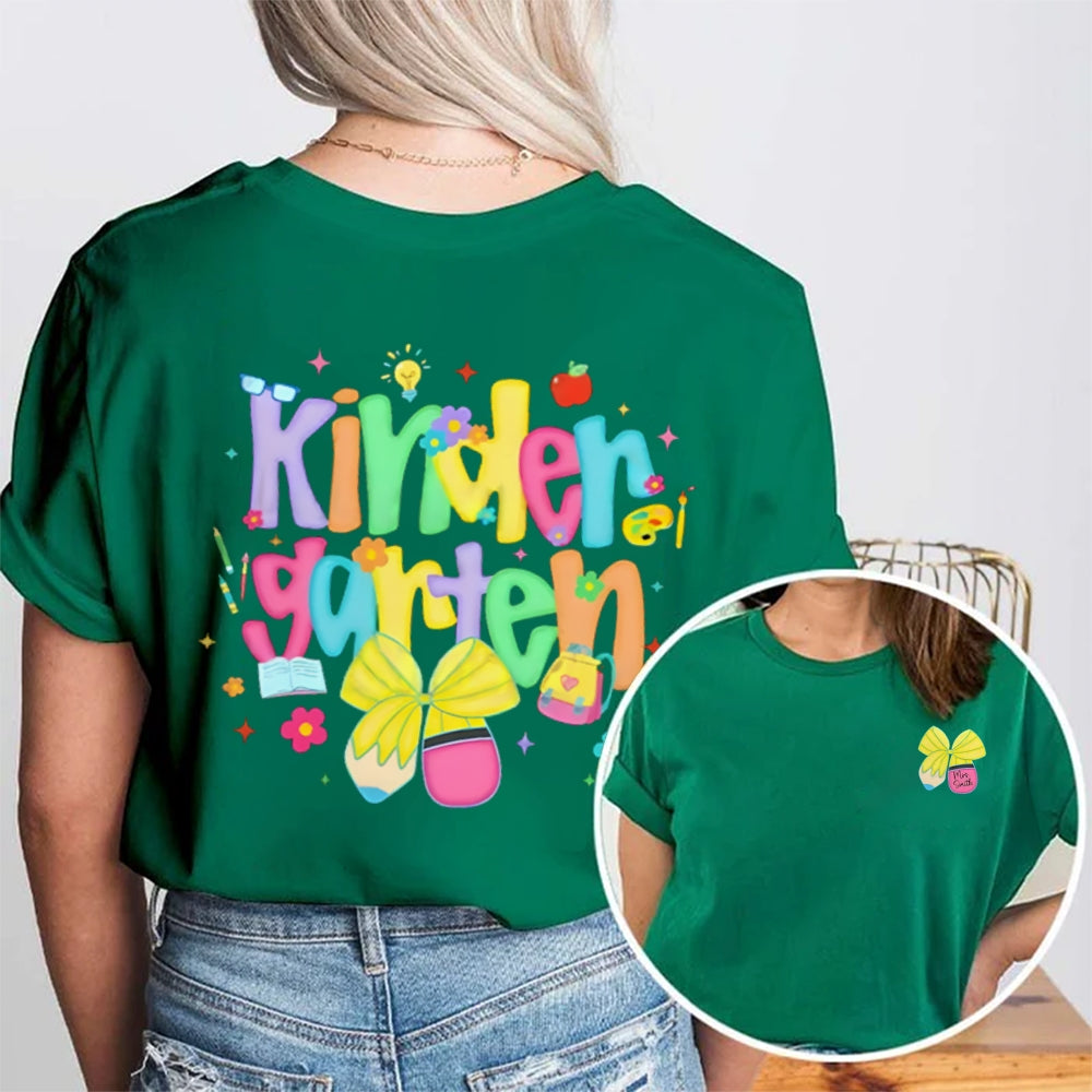 Personalized Grade And Name Bow Double Printed T-shirt