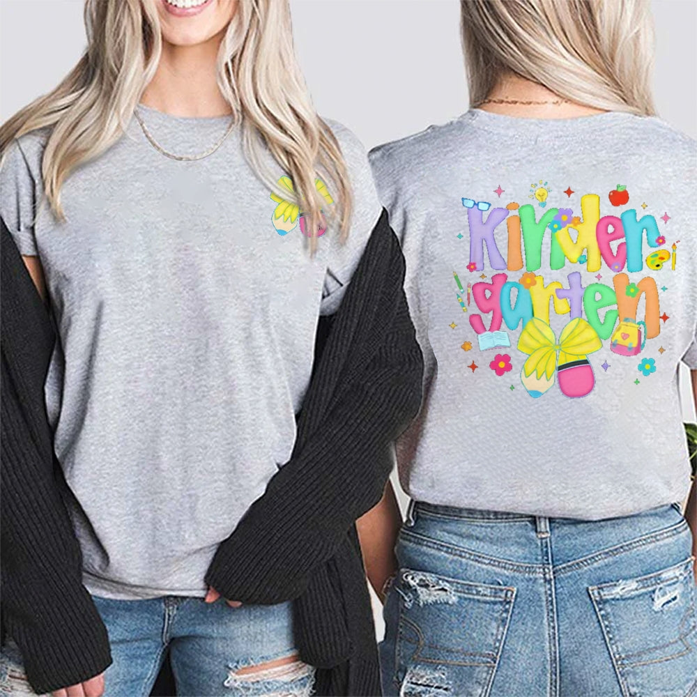 Personalized Grade And Name Bow Double Printed T-shirt