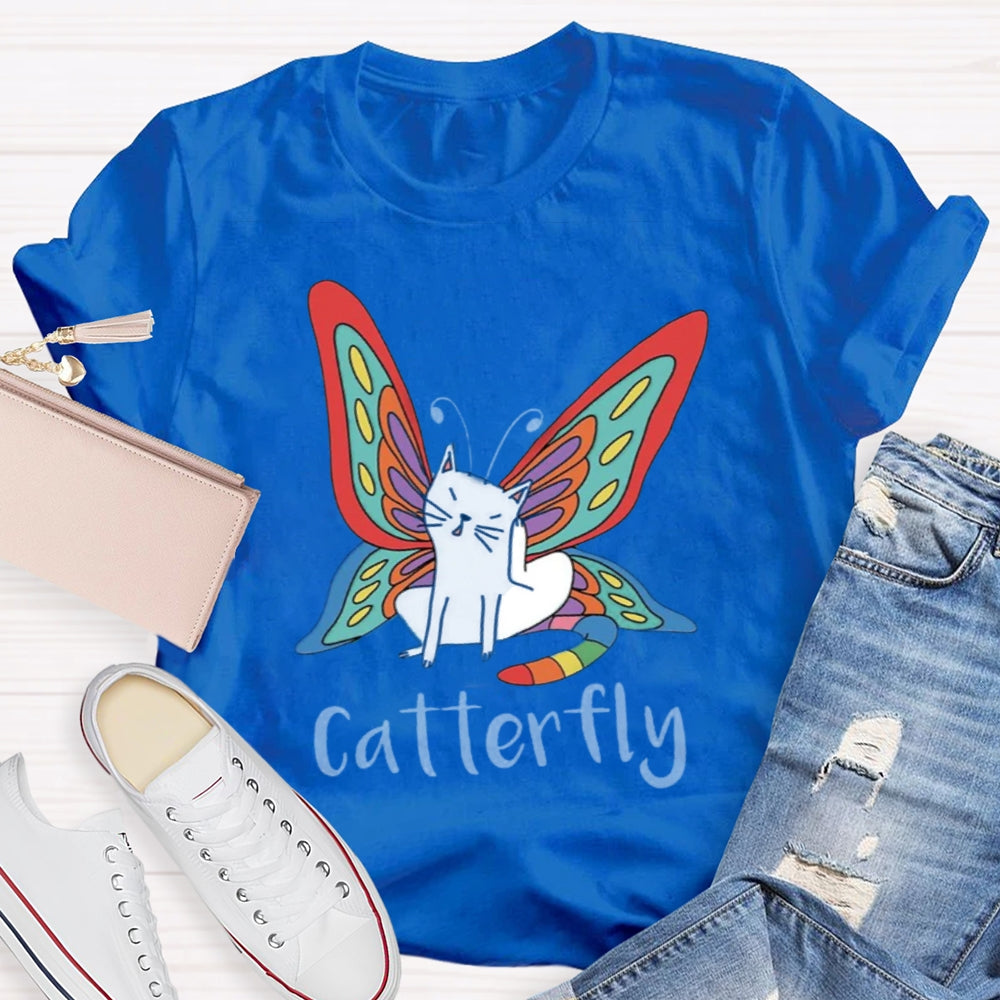 Cute Catterfly Cat Butterfly Art T-Shirt
