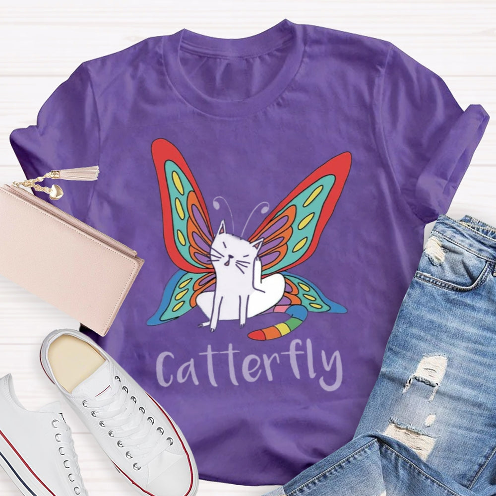 Cute Catterfly Cat Butterfly Art T-Shirt