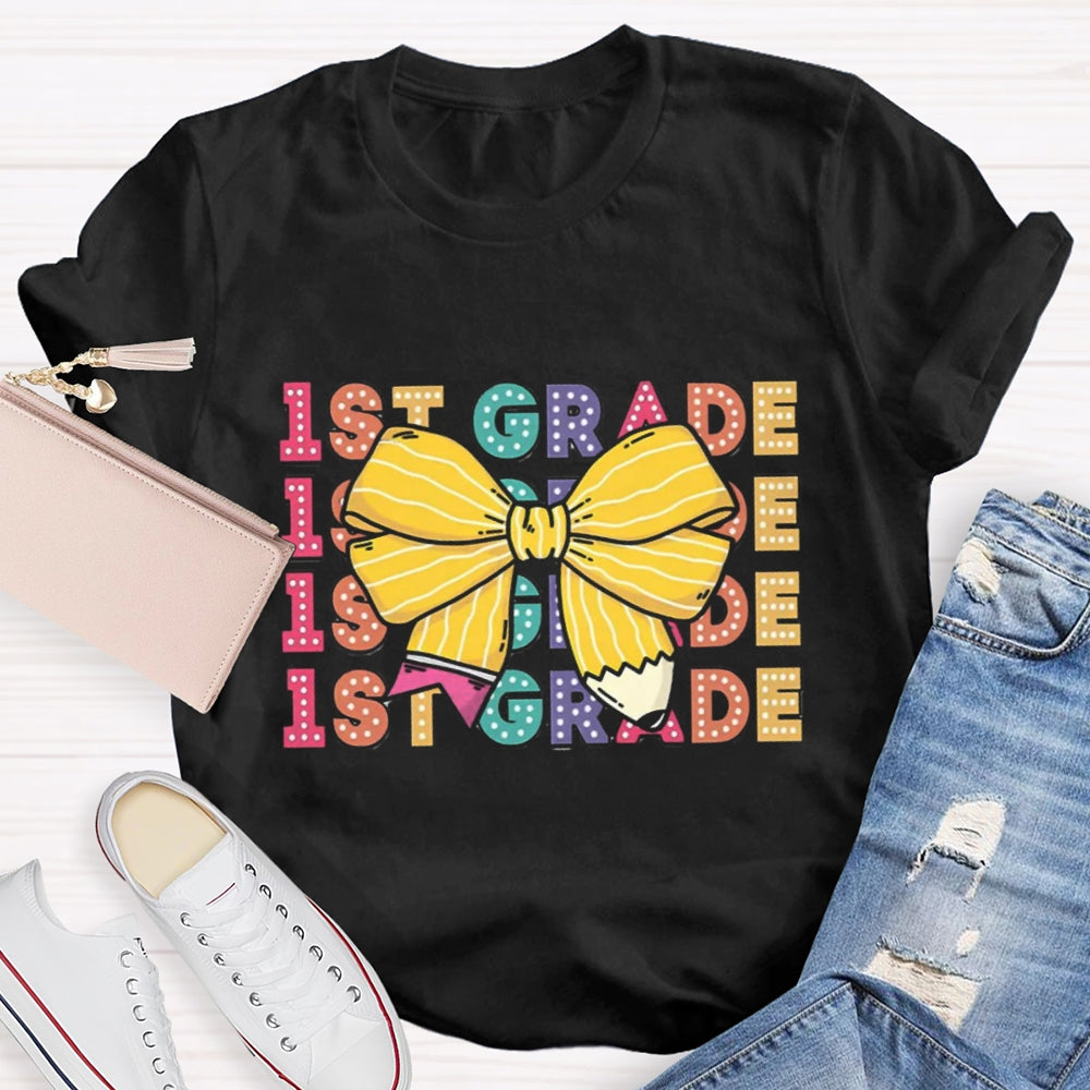 Personalized Grade Bow Pencil Design T-Shirt