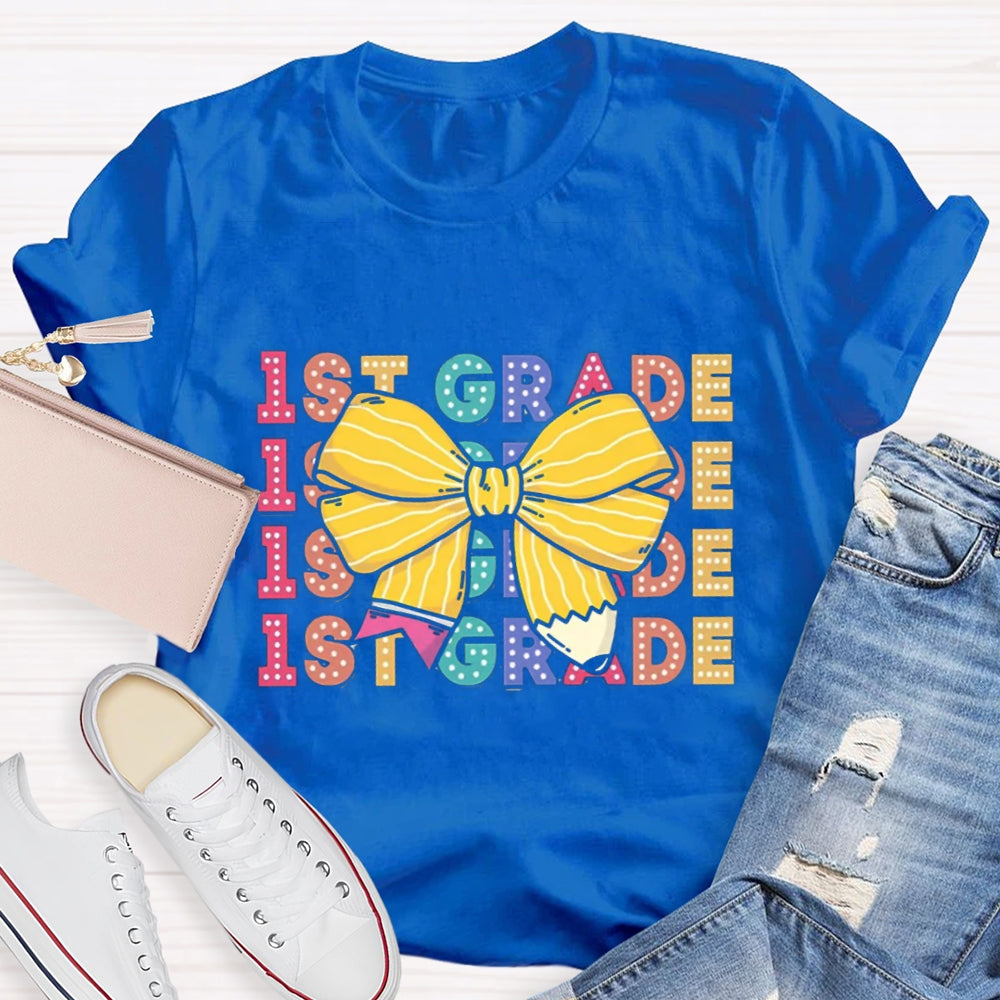 Personalized Grade Bow Pencil Design T-Shirt