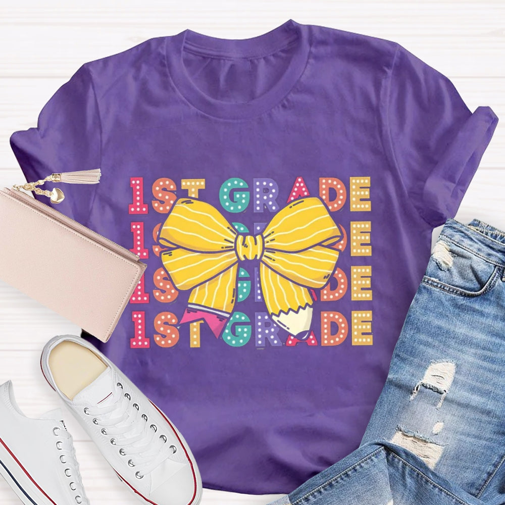 Personalized Grade Bow Pencil Design T-Shirt