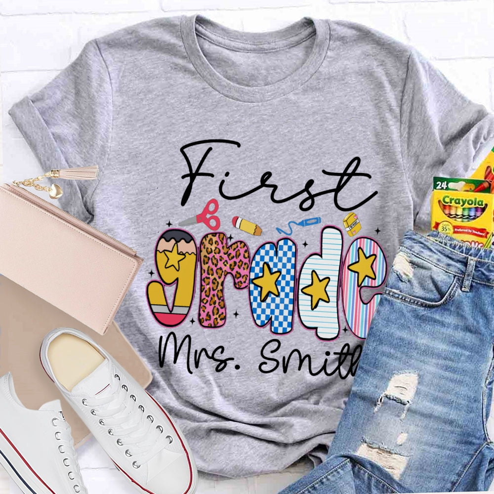 Personalized Name And Grade First Grade Star T-shirt
