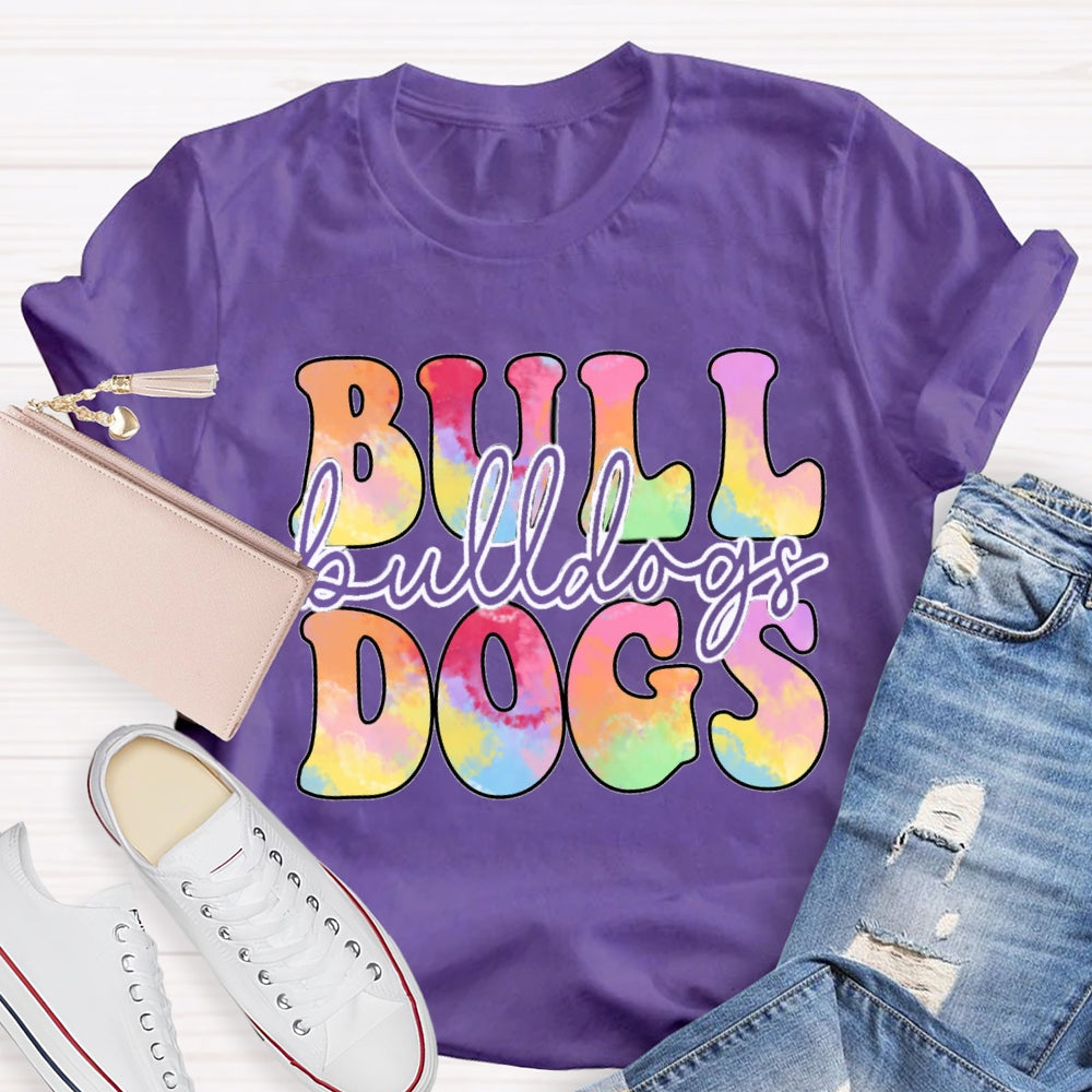 Personalized Mascot Bulldogs Tie-Dye Print T-shirt