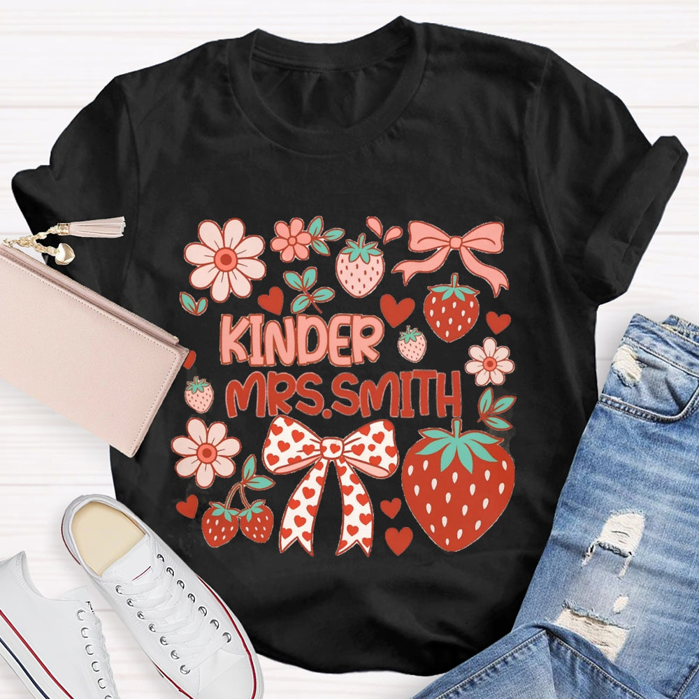 Personalized Name Kinder Heart Bow Strawberries And Flowers T-shirt
