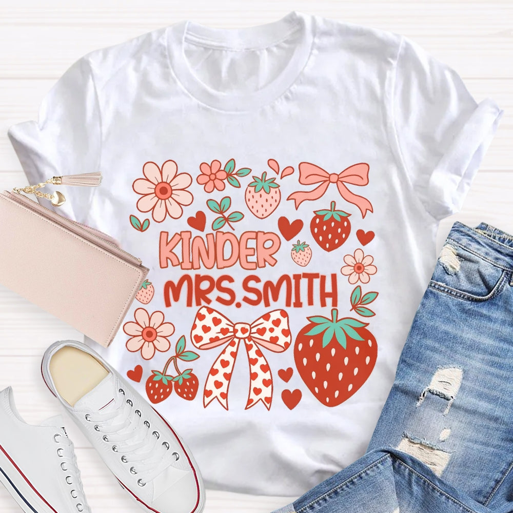 Personalized Name Kinder Heart Bow Strawberries And Flowers T-shirt
