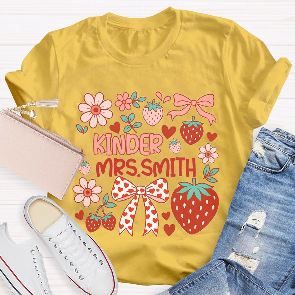 Personalized Name Kinder Heart Bow Strawberries And Flowers T-shirt