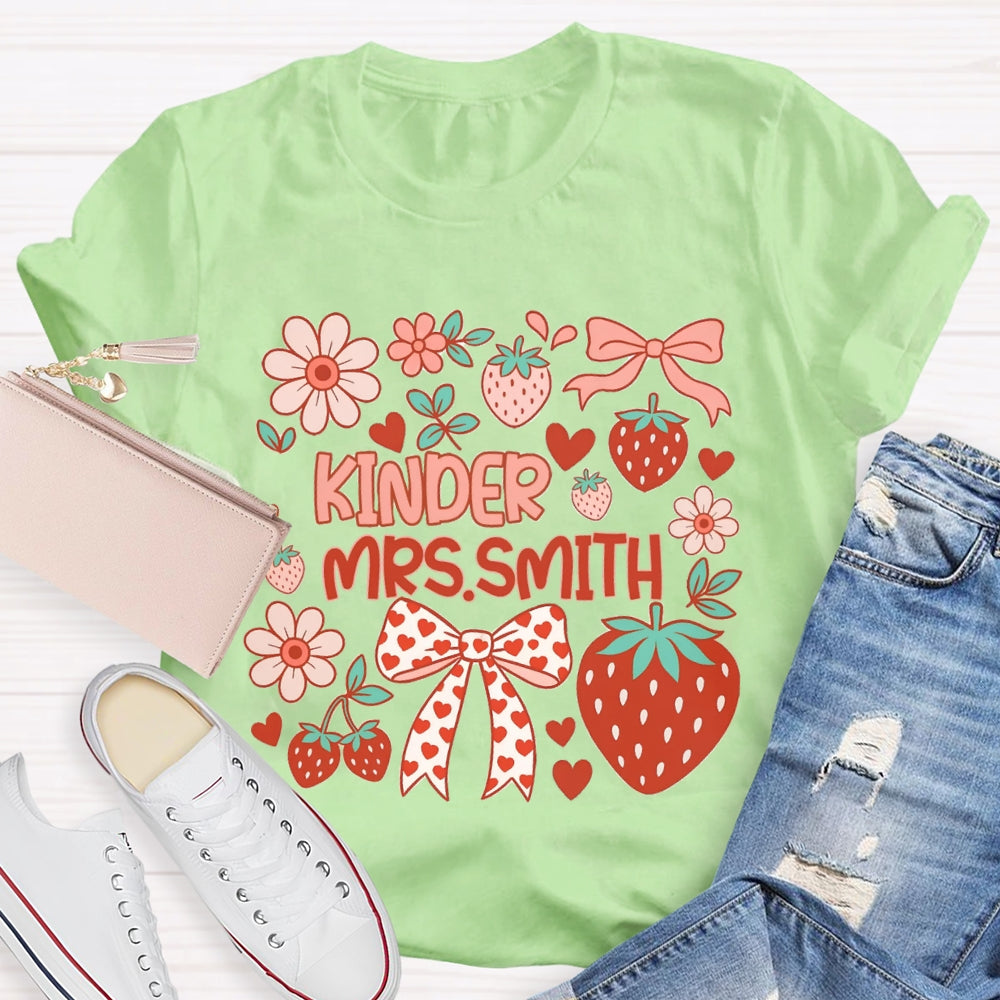 Personalized Name Kinder Heart Bow Strawberries And Flowers T-shirt
