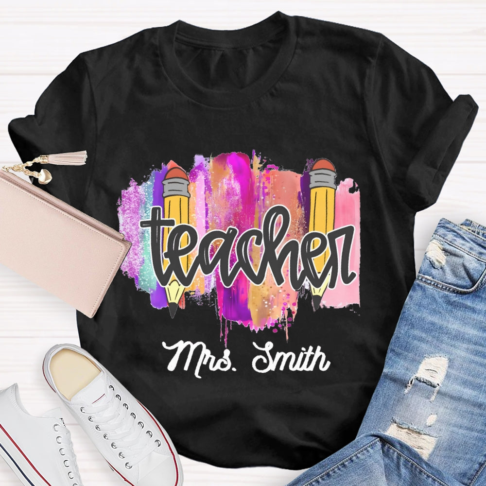Personalized Name Color Brush Tie Dye Teacher T-shirt